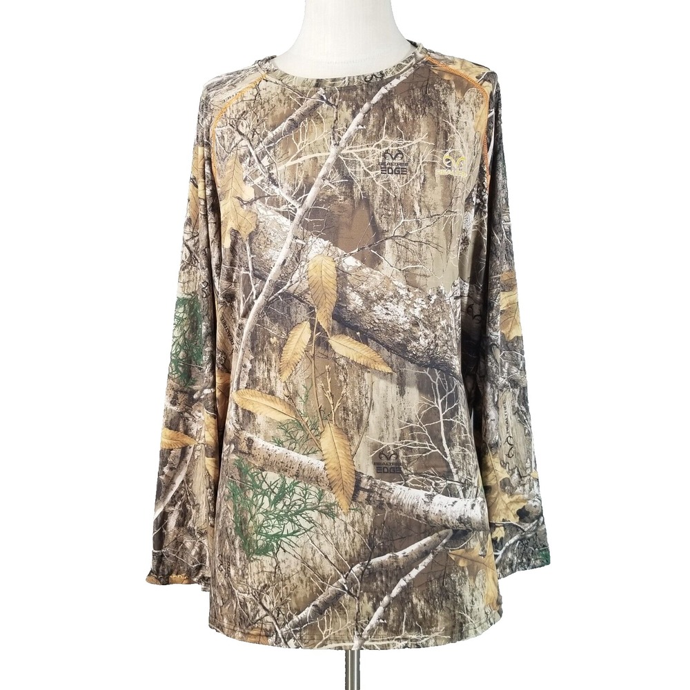 Realtree Edge camo shirt men's 2XL XXL Brown long sleeve Dri-Fit stretch outdoor